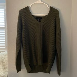 Women’s Olive Green V-neck Sweater